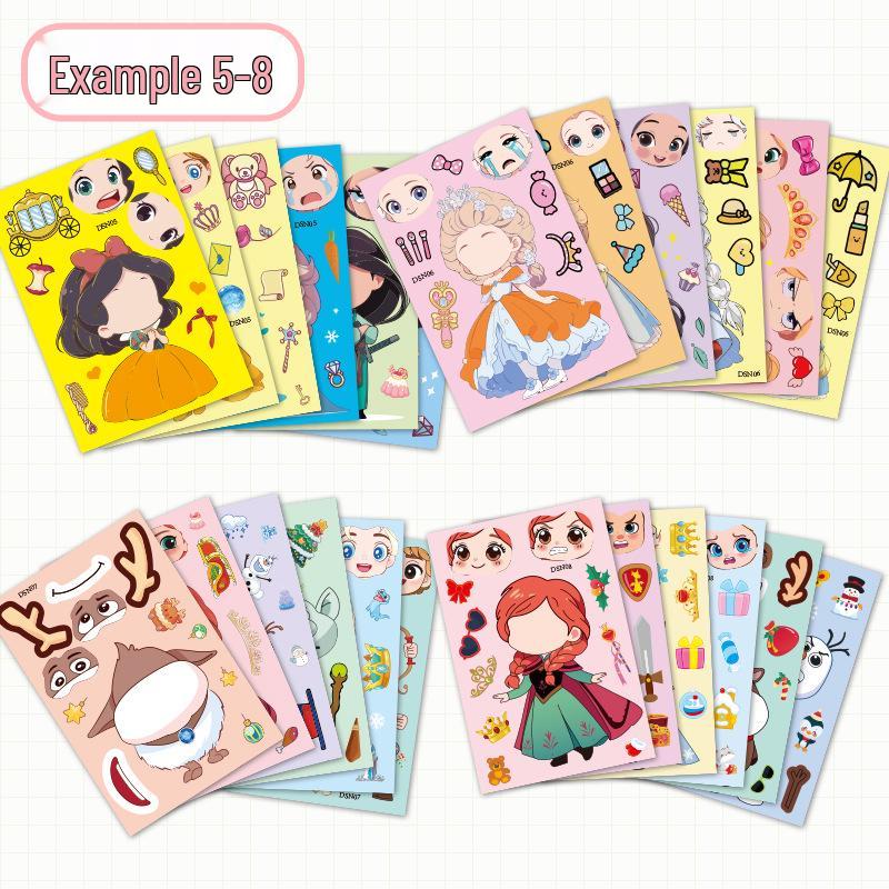 Little Princess Cartoon Face-Changing DIY Stickers - Fun, Creative Self-Adhesive Decorations for Kids