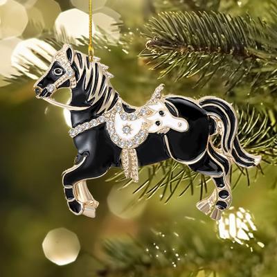 Horse Christmas Ornaments Sparkly Rhinestone Horse Hanging Decoration Acrylic Christmas Tree Ornament for Winter Xmas Party Supplies Holiday