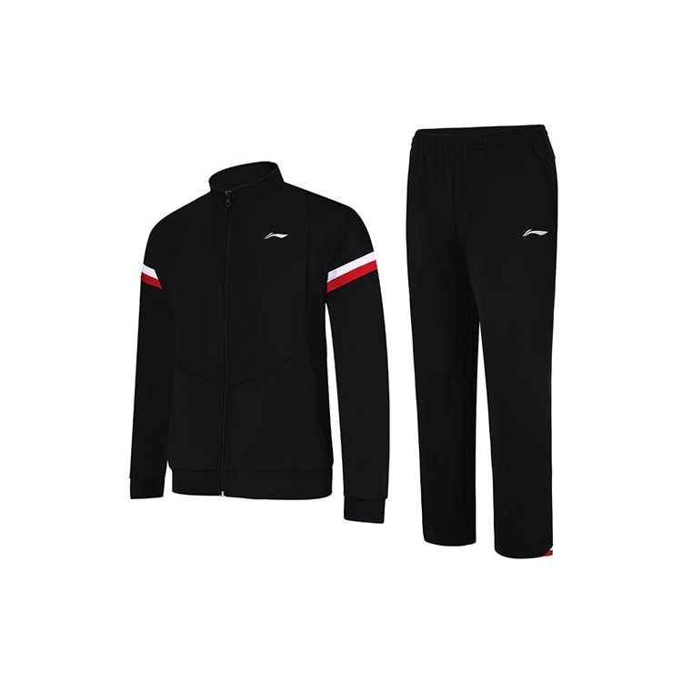Li Ning Badminton Series Cardigan Sports Pants Hoodie Set Men Sets Black AWES001-3
