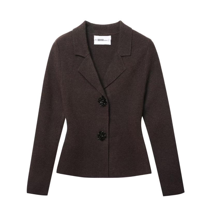

Women s European & American Knit Suit Jacket with Jewelry Buttons Large