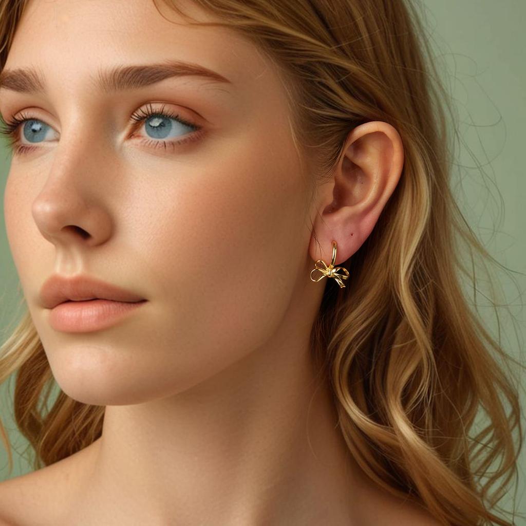 Silver earrings with bows, gold-plated hoops, 925 silver clasps