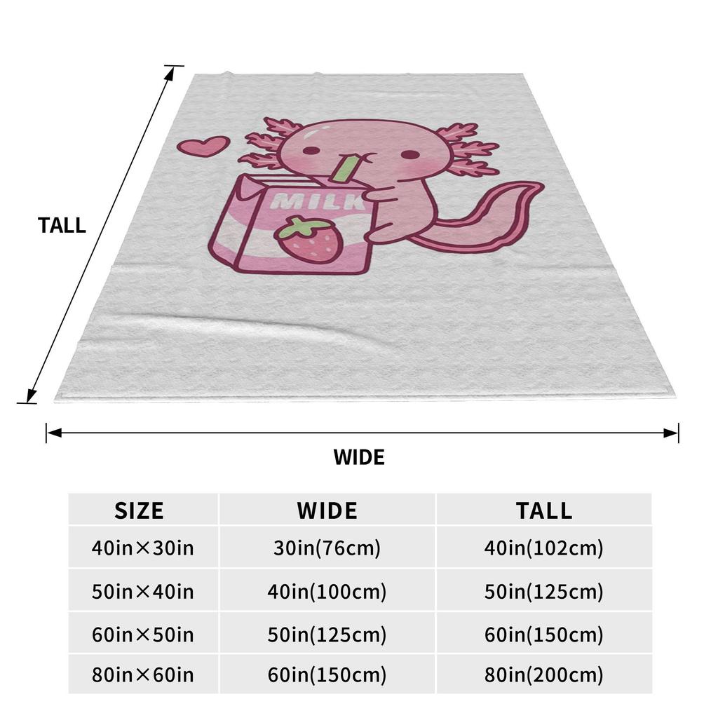 Cute Axolotl Loves Strawberry Milk Doodle Blankets Soft Warm Flannel Throw Blanket Cover for Bed Living room Picnic Travel Home