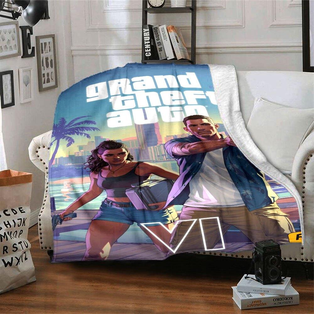 1ks Měkká flanelová deka Grand Theft Auto s designovým potiskem Útulná deka pro všechna roční období, ideální na pohovku, postel, do kanceláře