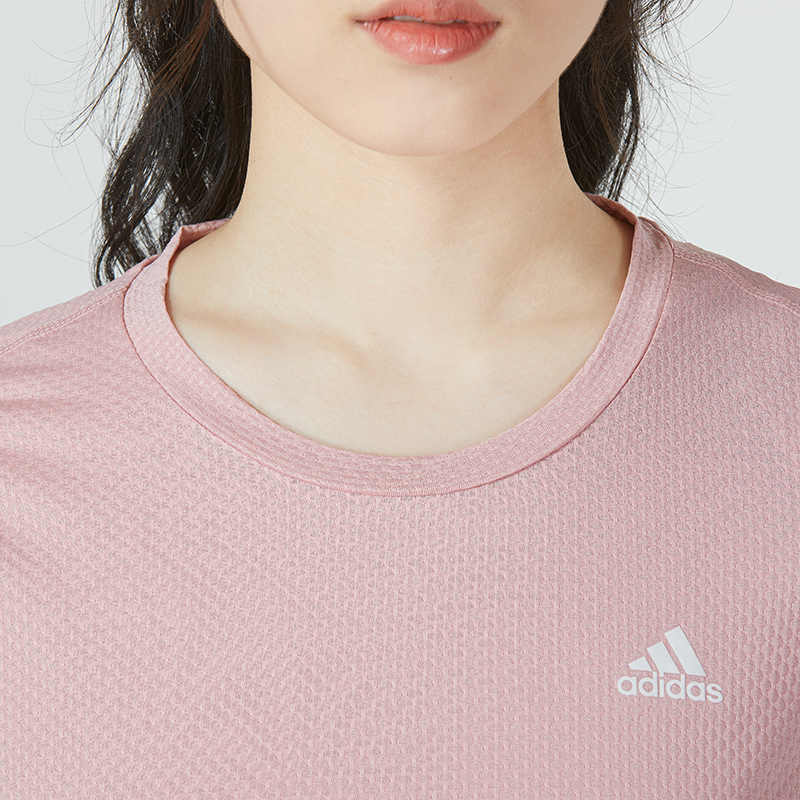 Adidas Own The Run Cooler Tee With Three-Stripe Logo Print Women Tops Pink HD0641