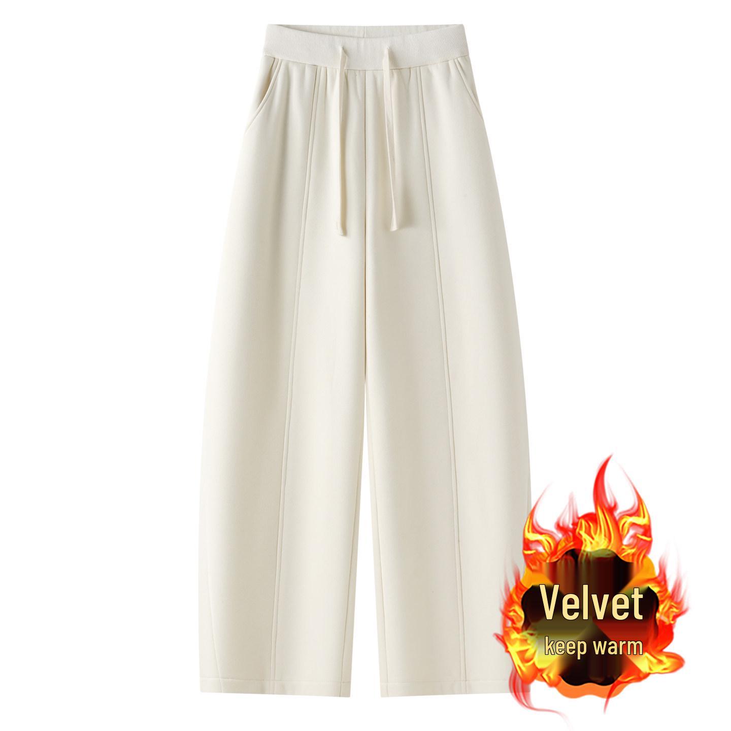 

Women s High-Waist Gray Woolen Wide-Leg Sweatpants with Velvet Lining L грязно-белый