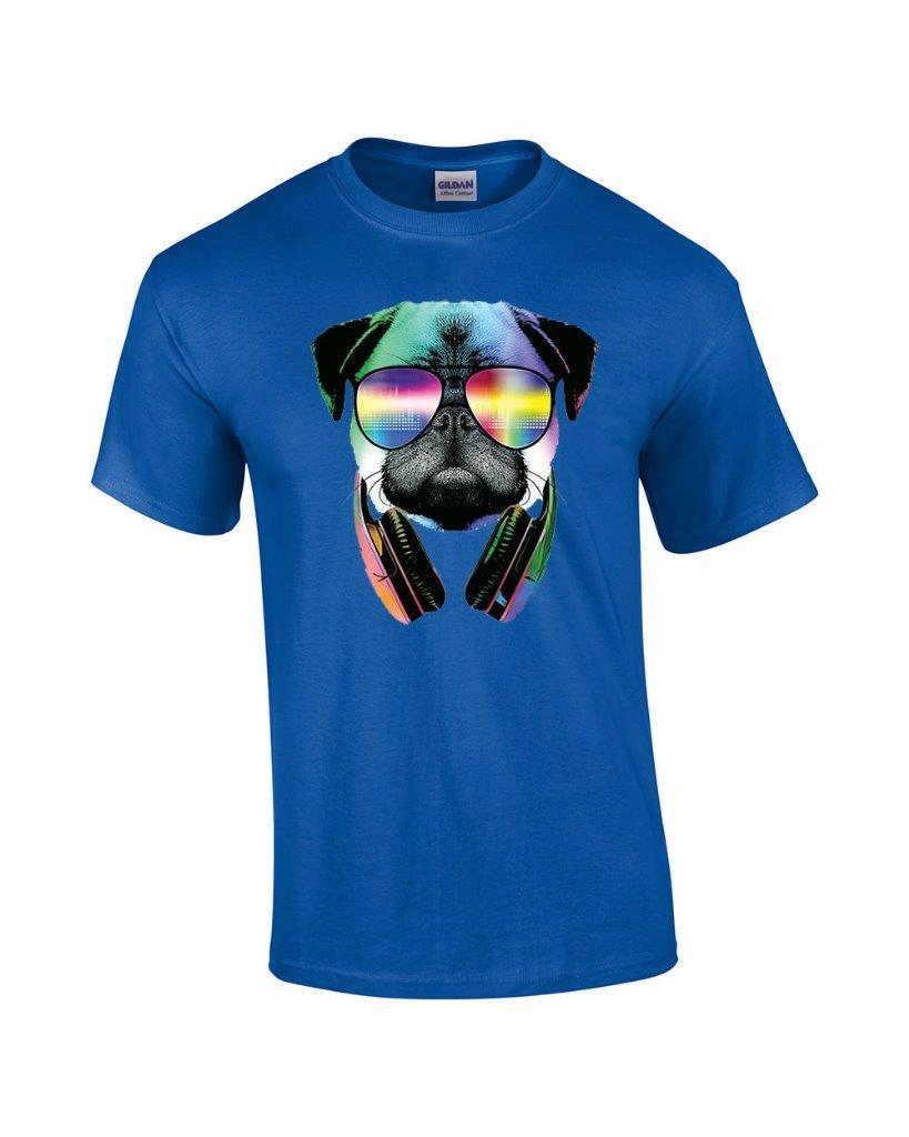 DJ Pug With Music Headphones and Sunglasses Cool Neon Dog T-Shirt XXL