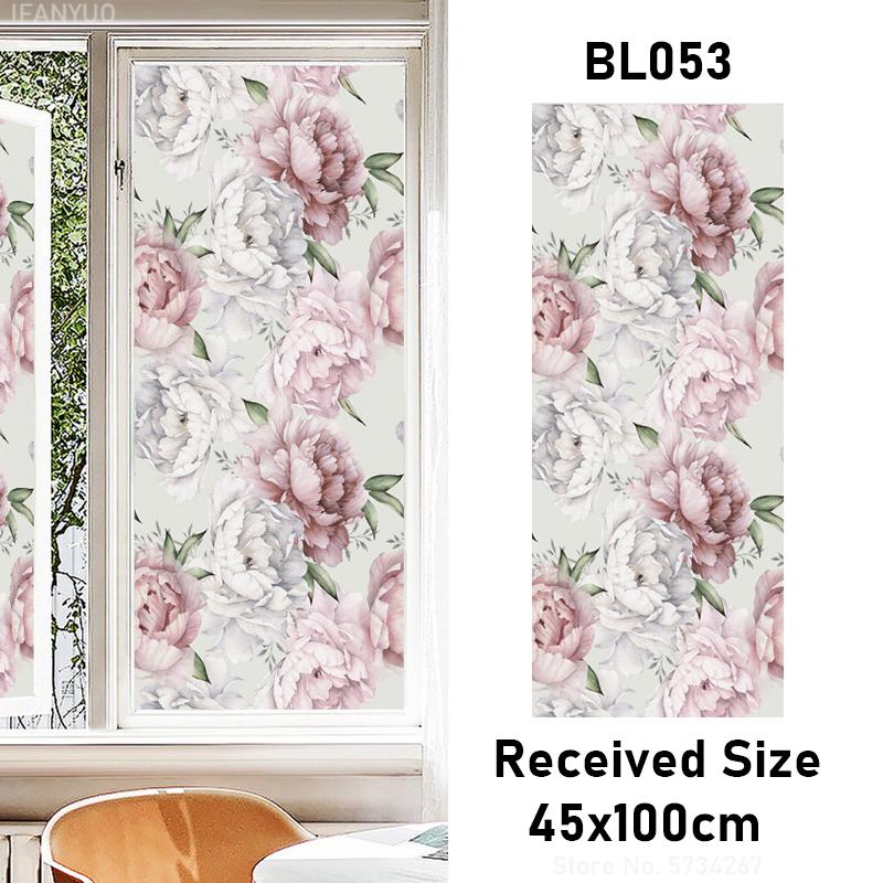 Matte Tropical Plants Flower Animal Window Glass Electrostatic Stickers Decorative Privacy Protection Film Glue Free Removable