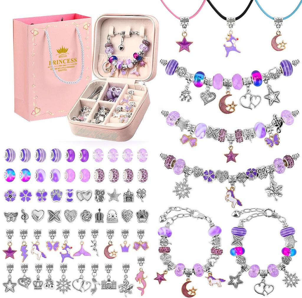 66-Piece DIY Rainbow Unicorn Beaded Bracelet & Necklace Set - Perfect Birthday Gift Box