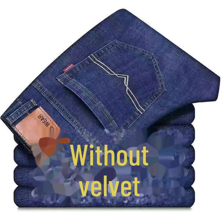 

Мужские свободные прямые джинсы на бархатной подкладке: Теплый, прочный и универсальный для осени и зимы. 38