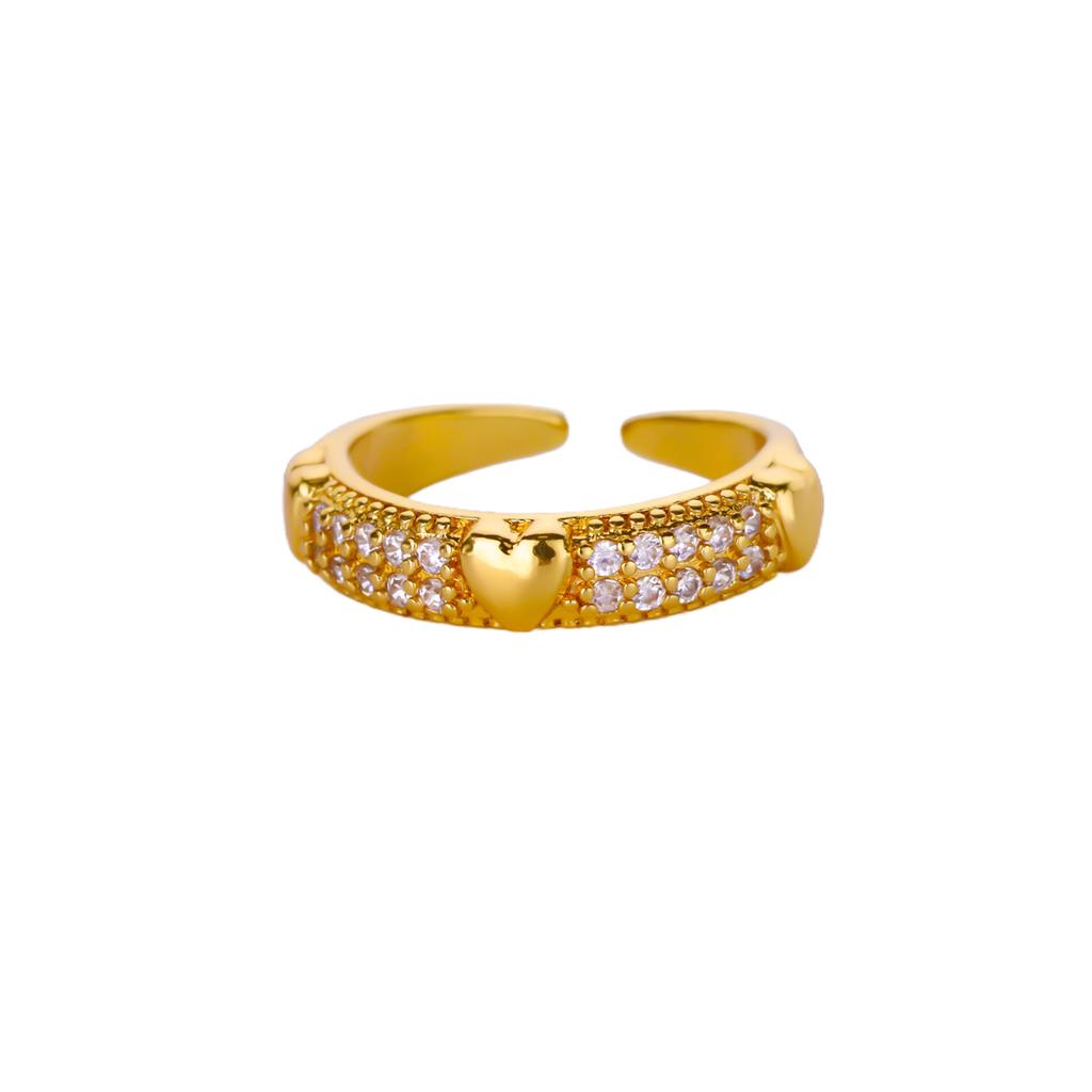 Classic Luxury Zircon Heart Rings For Women  Gold Plated Heart Opening Ring Wedding Aesthetic Christmas Jewelry Gift