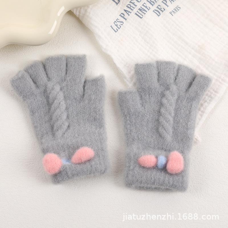 New Embroidered Gloves Female Cute Cartoon Smiley Face Bear Autumn and Winter Warm and Cold-proof Men's and Women's Needles