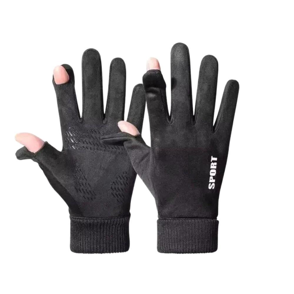 

Touchscreen Faux Suede Gloves Solid Color Full Fingers Mittens Fishing Men Flip-Tops Gloves Hiking