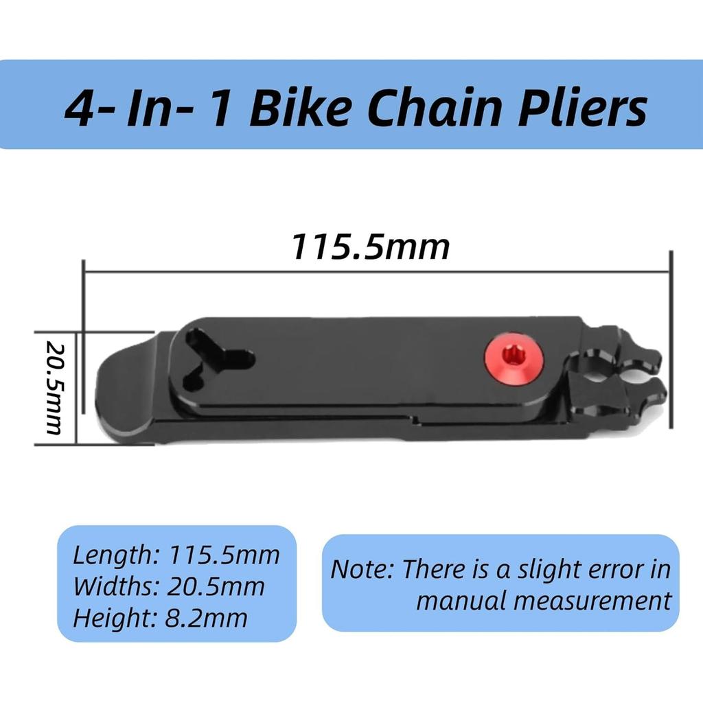 Pinza Collegamento, Pinza Collegamento Rapido, Pinza Maglie Catena Bici Pinza Maglia Master Attrezzo Valvole Leva Pneumatico 4 in 1 Strumenti Multifunzione (Nero)