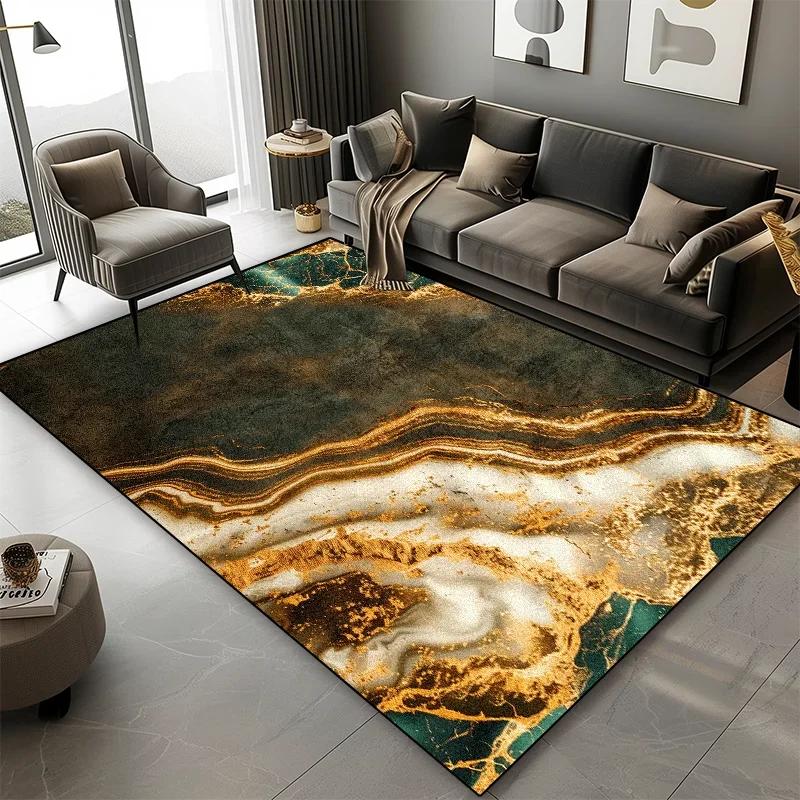Luxury Marble Carpet Living Room European Style High-grade Non-slip Soft Large Rugs Bedroom Decoration Bedside Plush Floor Mats