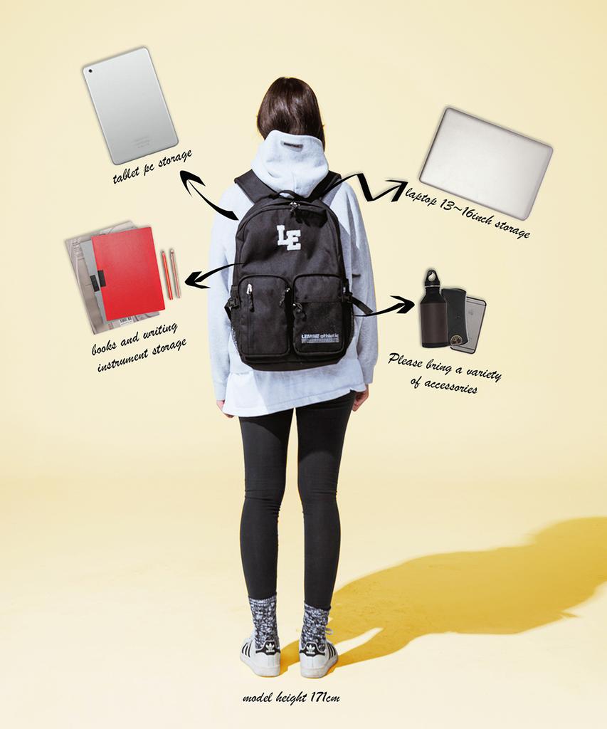 Lemine Double Pocket Backpack (Solid Black)