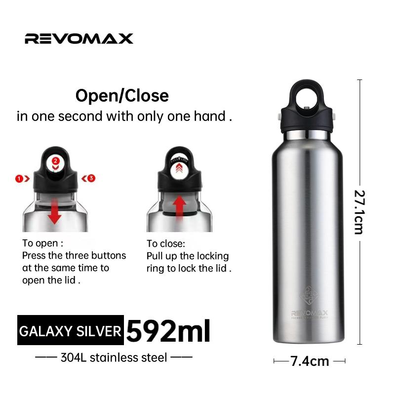 RevoMax 20oz nerezová izolovaná širokoúhlá láhev na vodu otevřená na sekundu nepropustná pro tělocvičnu, sport, turistiku, kemping, rybaření