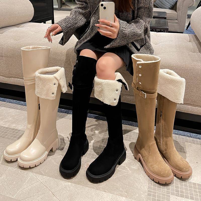 2025 New Winter Snow Boots Thick-soled Small Men Wear Folding Boots Elastic Knee Boots High Boots Women