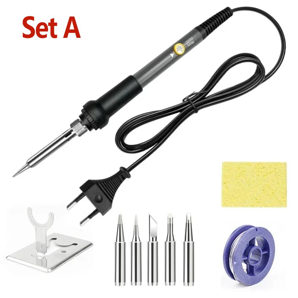 60W EU Plug Electric Soldering Iron Adjustable Temperature Portable Kit Welding Repair Rework Station Heating Pen Repair Tools
