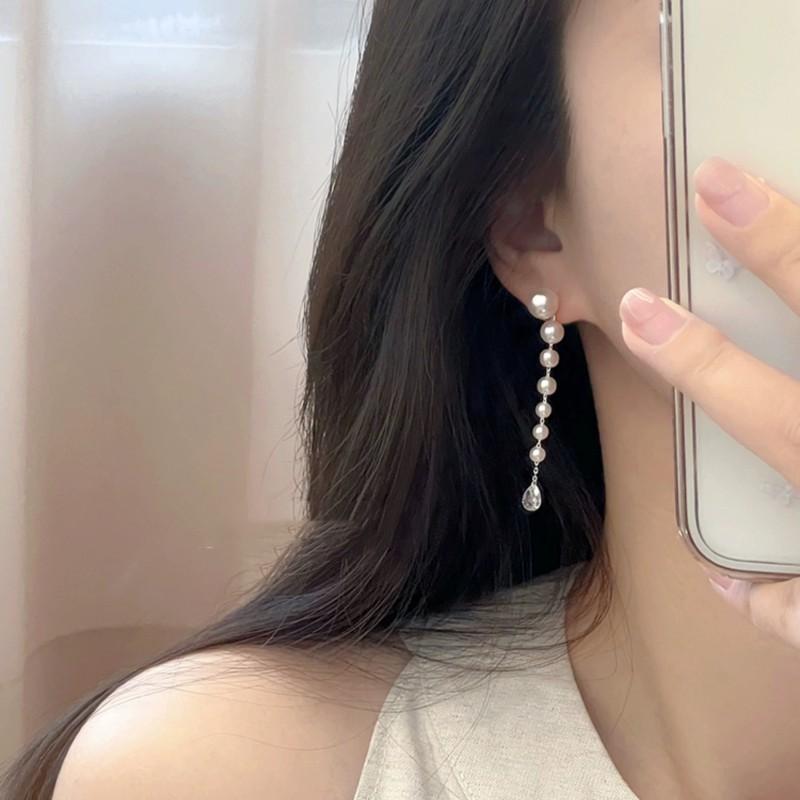 Temperament Pearl Water Drop Long Tassel Earrings for Women Simple Fashionable Daily Accessories Party Jewelry Birthday Gifts