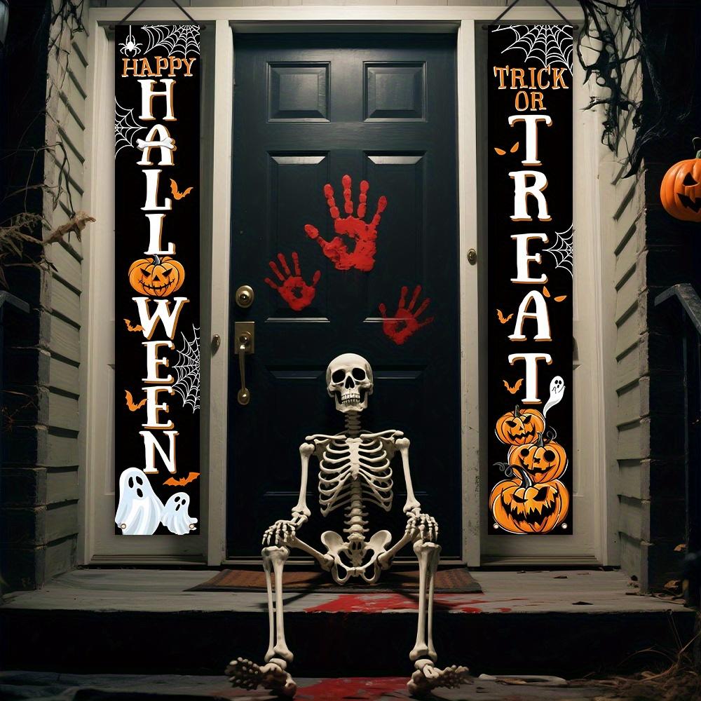 Halloween Porch Sign Pumpkin Spider Web Courtyard 1 Pair Polyester Indoor Outdoor Decor