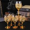6ps Elegant Golden Stemmed Wine Glasses Vintage European Floral & Reusable - Perfect for Weddings Parties & Festivals