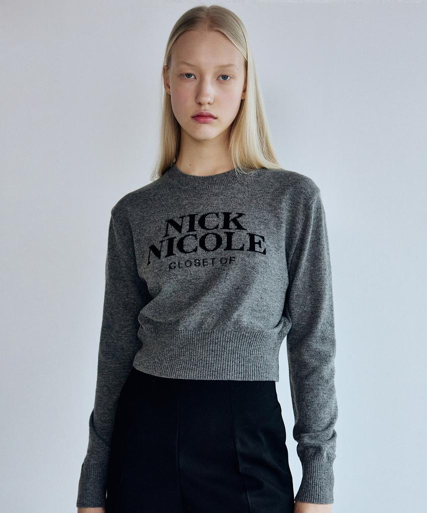 Nigaennikol Cashmere Nicole Logo Crop Jacquard Knit_Gray