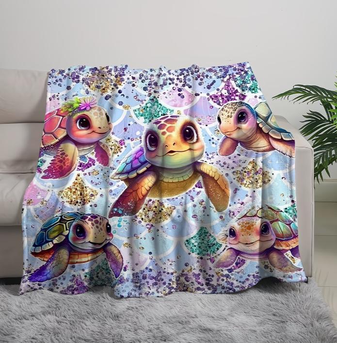 Digital Printed Flannel Blanket Cute Turtle Splicing Soft and Warm Blanket Novelty Gift Family and Friends A Versatile Blanket