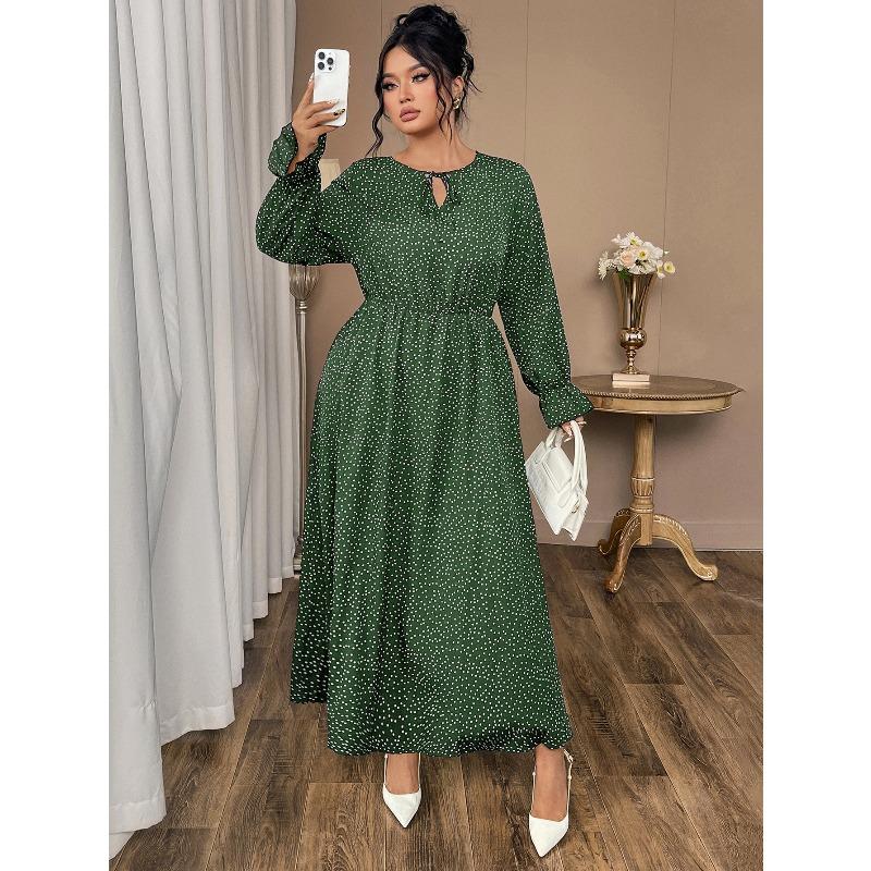 New Summer Printed Large Size Women's Dress with Polka Dot Fashion Loose Long Sleeve Women's Long Dresses Elegant Casual A Line Beach Ladies Dress