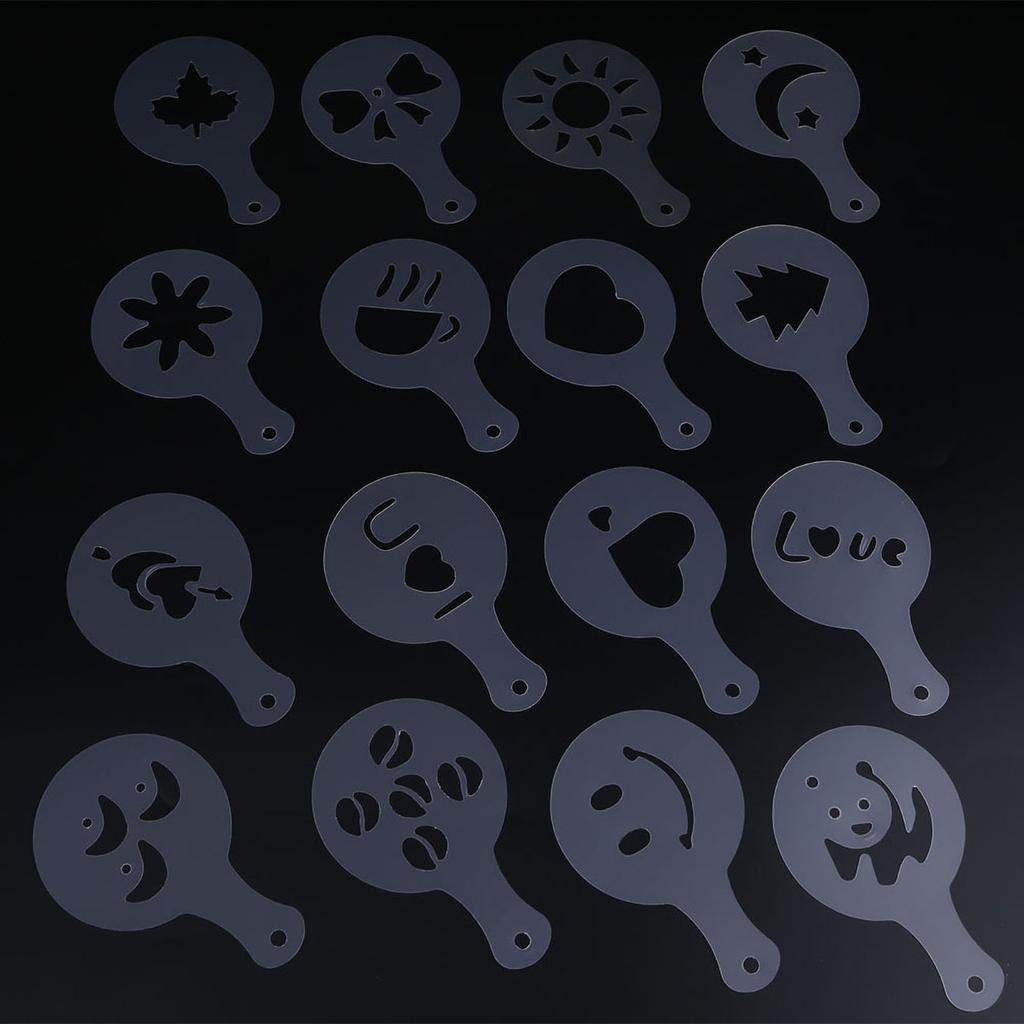 16Pcs Plastic Coffee Template Stencils Cappuccino Chocolate Latte Strew Pad Art DIY Mold Tools