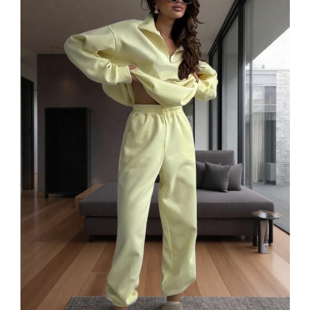 Women's Relaxed Fit Two Piece Tracksuit Half Zip Long Sleeve Embroidered Sweatshirt Elastic Waist Jogger Pants Matching Set