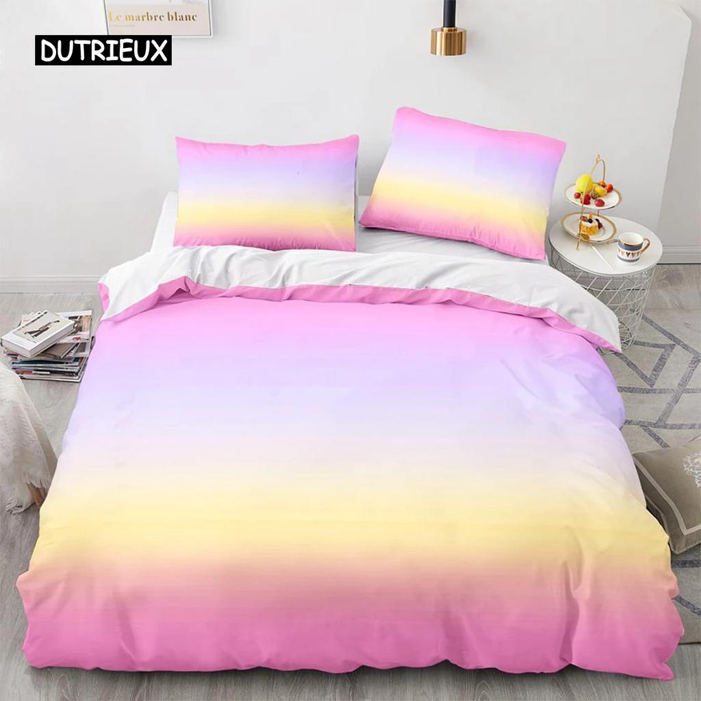 Rainbow Gradient Duvet Cover Set Queen Size Cute Bedding for Kids Girls Polyester Quilt Cover Single King Twin