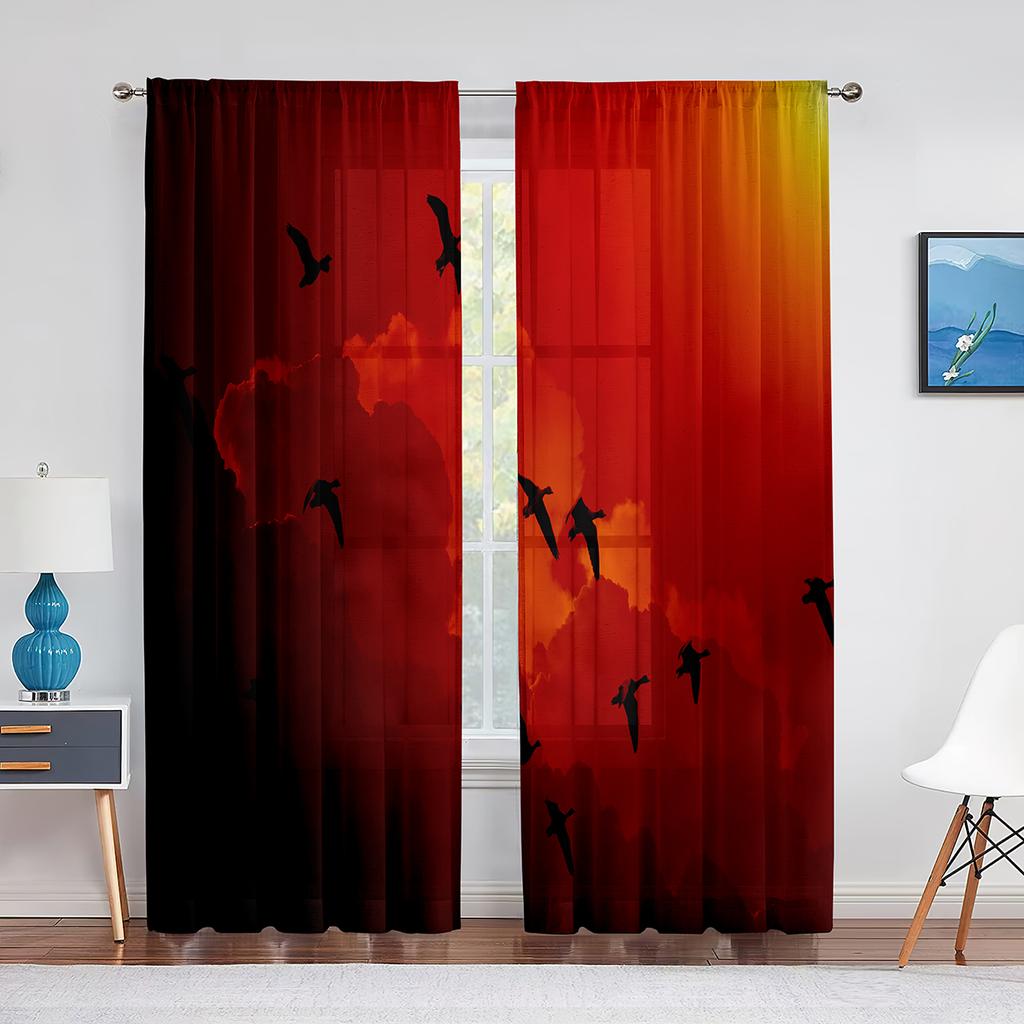 Vögel Fliegende Tiere Sonnenuntergang Himmel Transparente Vorhänge für Wohnzimmer Chiffon Voile Vorhang Schlafzimmer Küche Tüllvorhang Fenstervorhänge