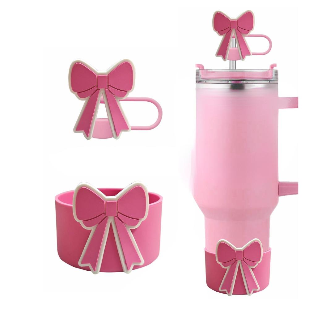 

Силіконовий захисний чохол для склянки-тамблера, кришки для соломинок з бантиком, кришка для чашки для Stanley Cup, аксесуари для чашки рожевий