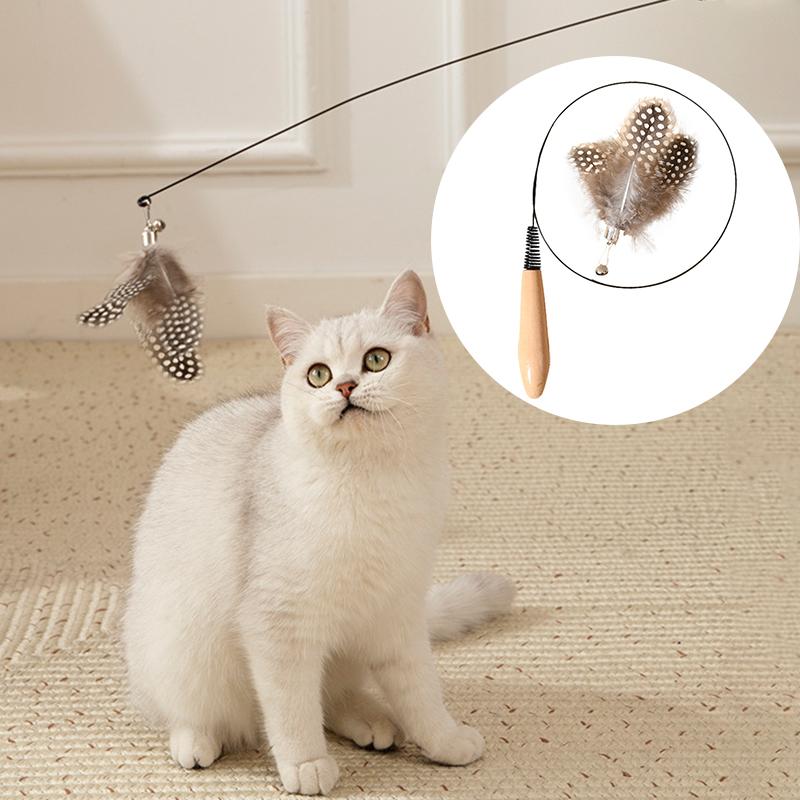 Colorful Insects Cat Teaser Stick with Bell Wooden Handle Replacement Head Indoor Interactive Kitten Spring Toy Cosas Para Gatos