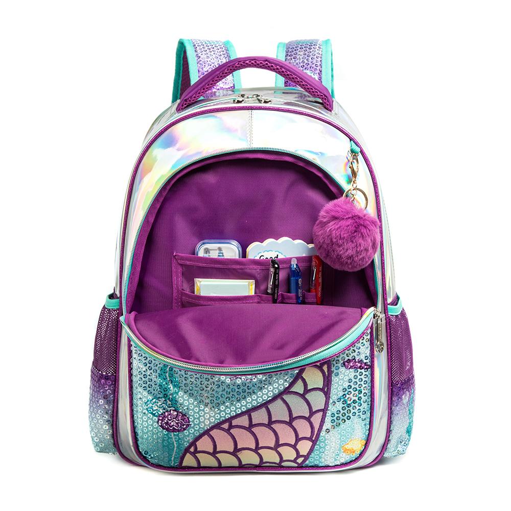 School Bags for Girls 16 Inch Mermaid Sequin Children's Backpack with Lunch Box Pencil Case Book Bag School Supplies Set Bags