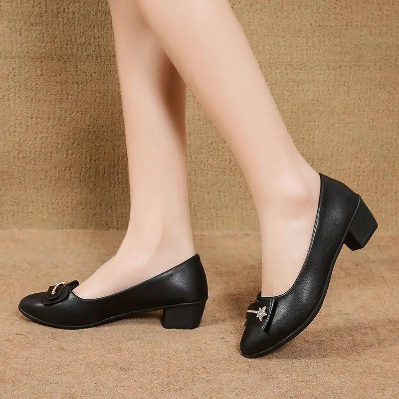 Fashion Ladies Pumps Moccasins Women's Shoes Round Toe Block Heel Office Chunky Heels Spring Comfortable and Elegant Summer 2025 Trend