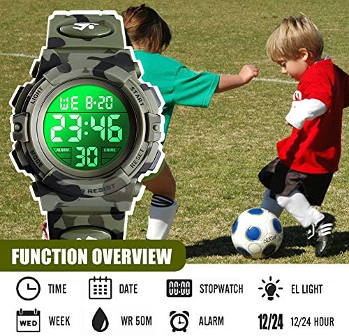 Digitale Uhr für Jungen, Wasserdichte Sport-Kinderuhr mit Wecker, Stoppuhr, 12/24H LED-Armbanduhr für jüngere Teenager
