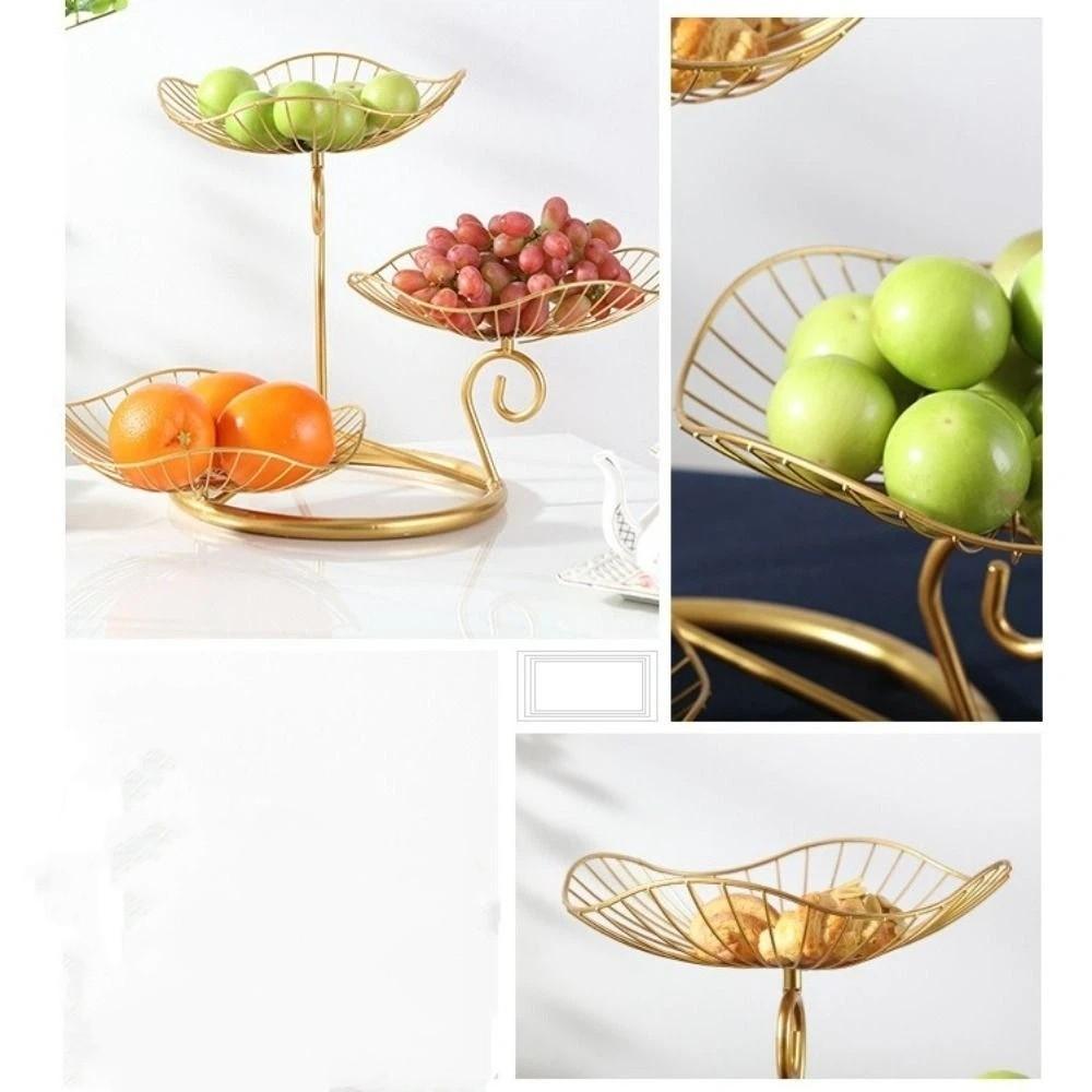 Lotus Leaf Shape Multi-Layer Serving Tray Metal Wire Fruit Basket 3-Tier Fruit Basket Dining Table