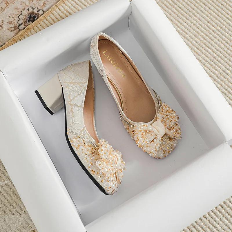 Women Shoes Fashion Pumps Girl Fashion Pointed Toe High Heels Shoes Bling Rhinestone Bowknot Dress Shoes