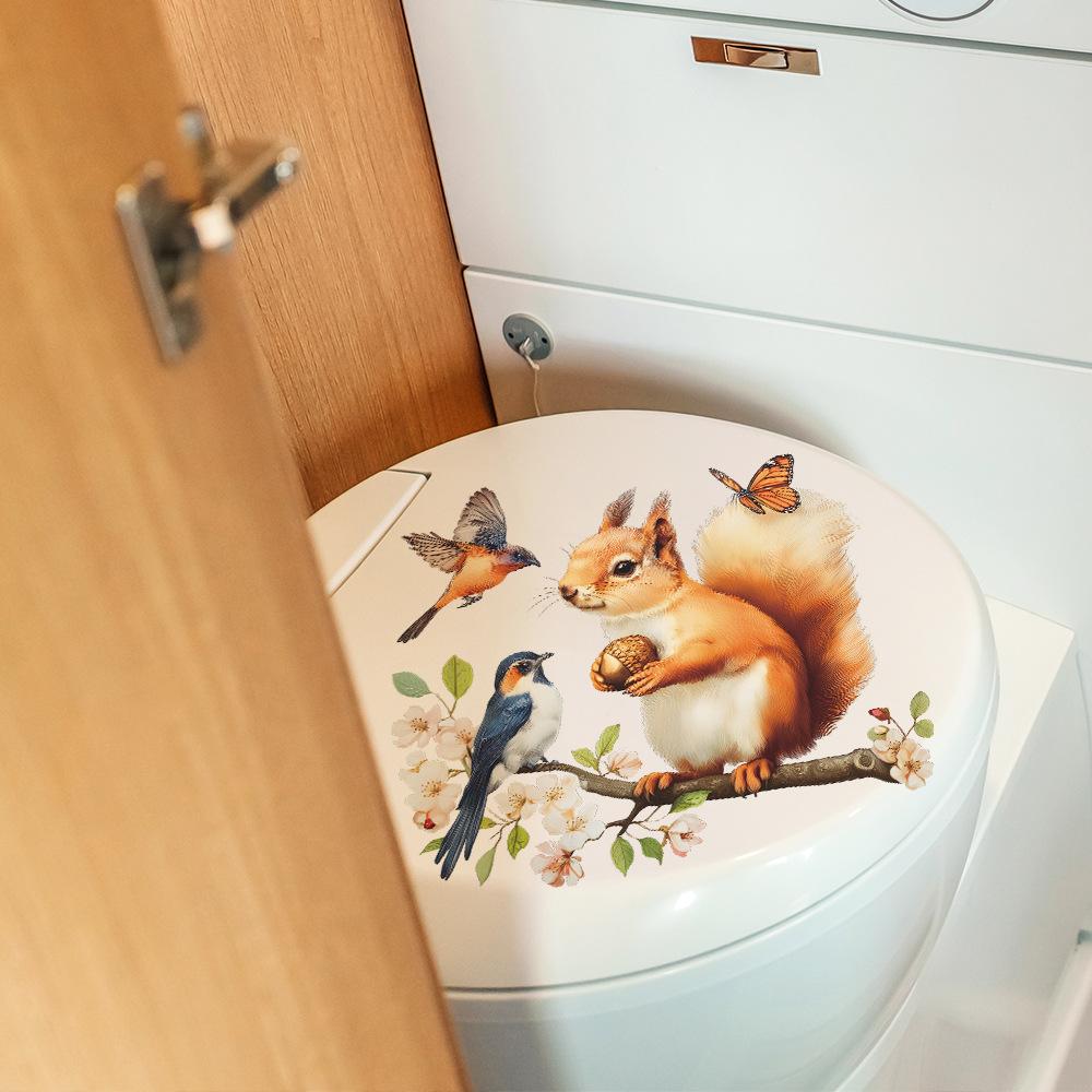 Static Cling Cute Squirrel Branches Flowers Birds Window Stickers for Glass Cabinet Shop Window Home Decor