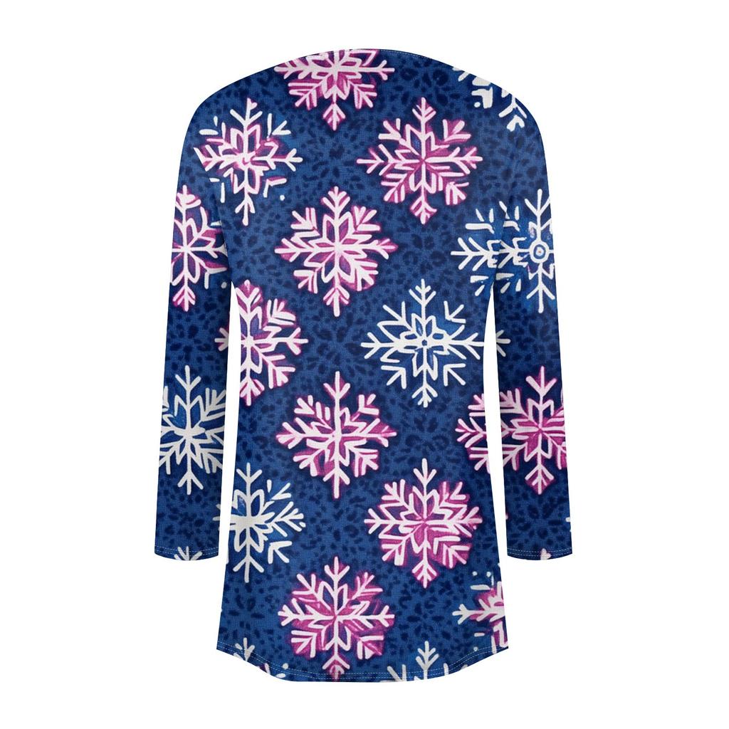 Women's Fashion Casual Christmas  Print Medium Length Cardigan Jacket Coat