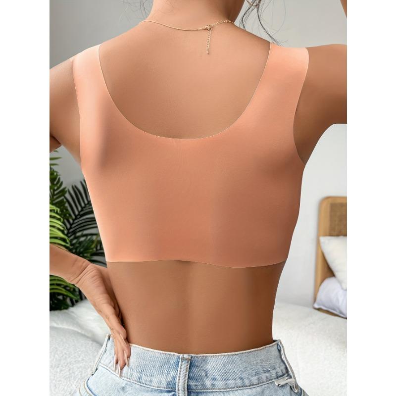 Simple Solid Contrast Lace Front Buckle Bra, Comfy & Breathable Wireless Push Up Bra, Women's Lingerie & Underwear