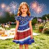 Girls Dress Sleeveless Ruffle Sleeve Independence Day Spliced Star Pattern Casual A-Line Dress for Kids