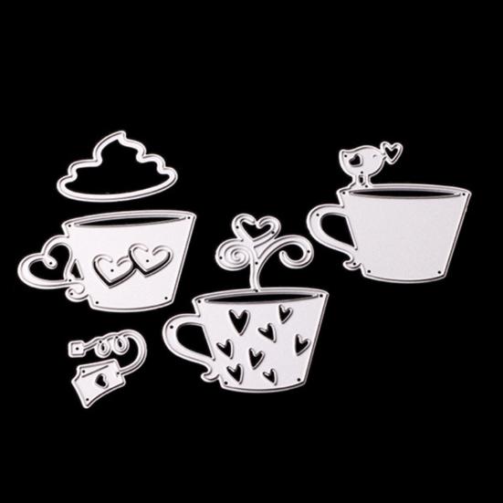 Lot de 5 pochoirs de découpe en métal pour sachets de thé et tasses à café, pour scrapbooking, DIY