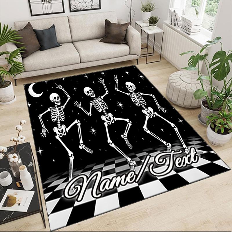 1PC Custom Name Skeletons Night Party Theme Floor Mat Ideal for Living Room, Game Rooms, Office, Bedroom,Floor Mat Playful Design