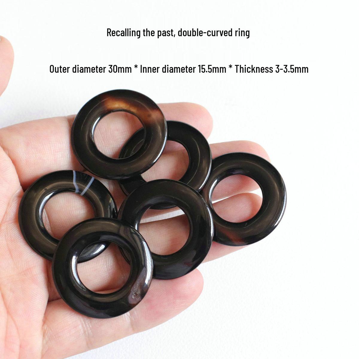 30mm Natural Black Agate Antique Ping An Kou Ring - DIY Jewelry Ornament