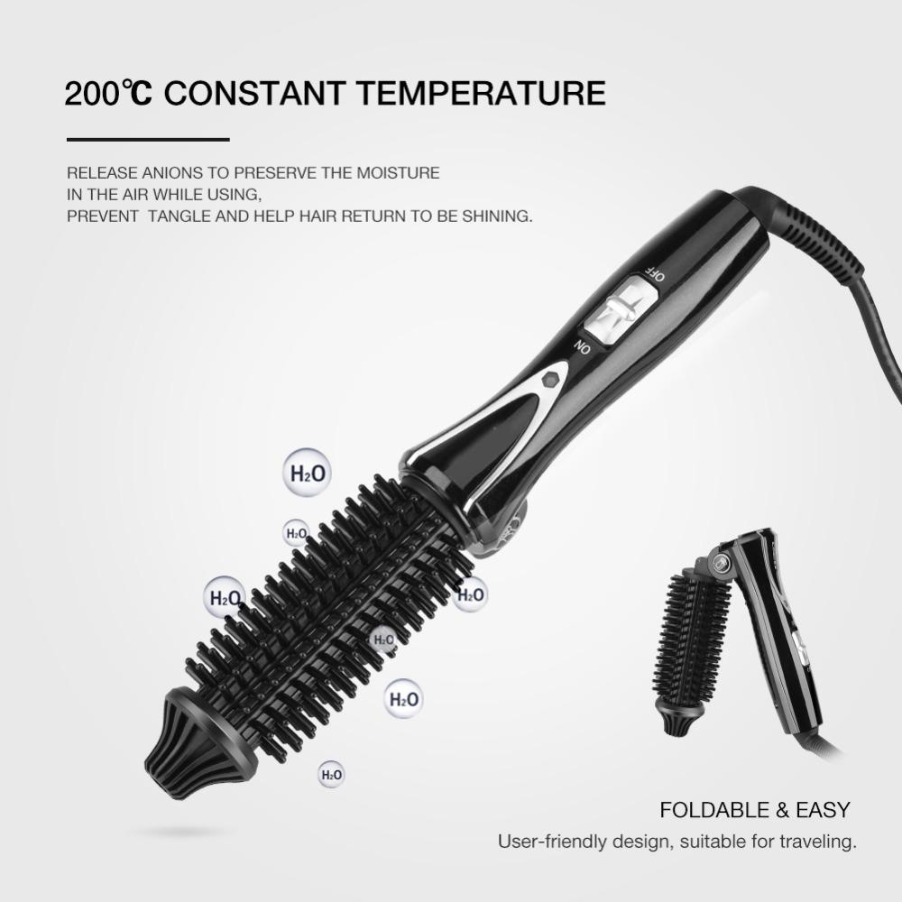 US Plug Hair Curling Iron Anti Scald Handle Hot Air Brush Hair Brush Curler For Women