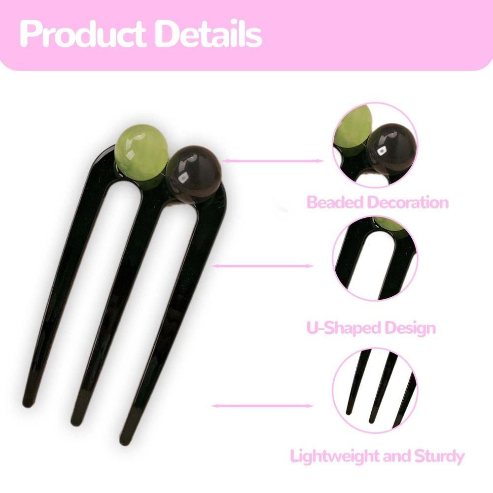 Plastic U-Shaped Hair Pin Beaded Hair Fork Sturdy Hair Accessory Hair Buns