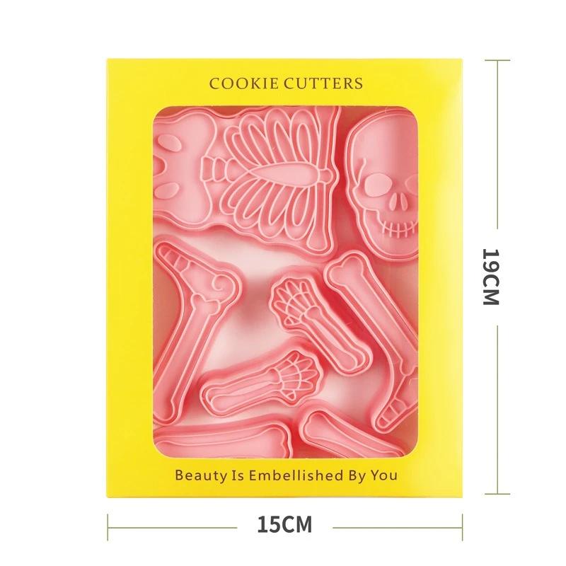8Pcs Halloween Human Skeleton Biscuit Mold Cake Baking Flip Sugar Home 3D Cookie Party Decor Seal Compression Molding Plastic