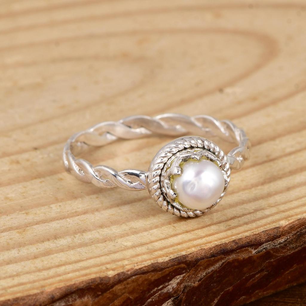 Natural Pearl Twisted Silver Ring | Minimalist Dainty Pearl Ring | Handmade Elegant Jewelry Gift for Her | Gift for her.